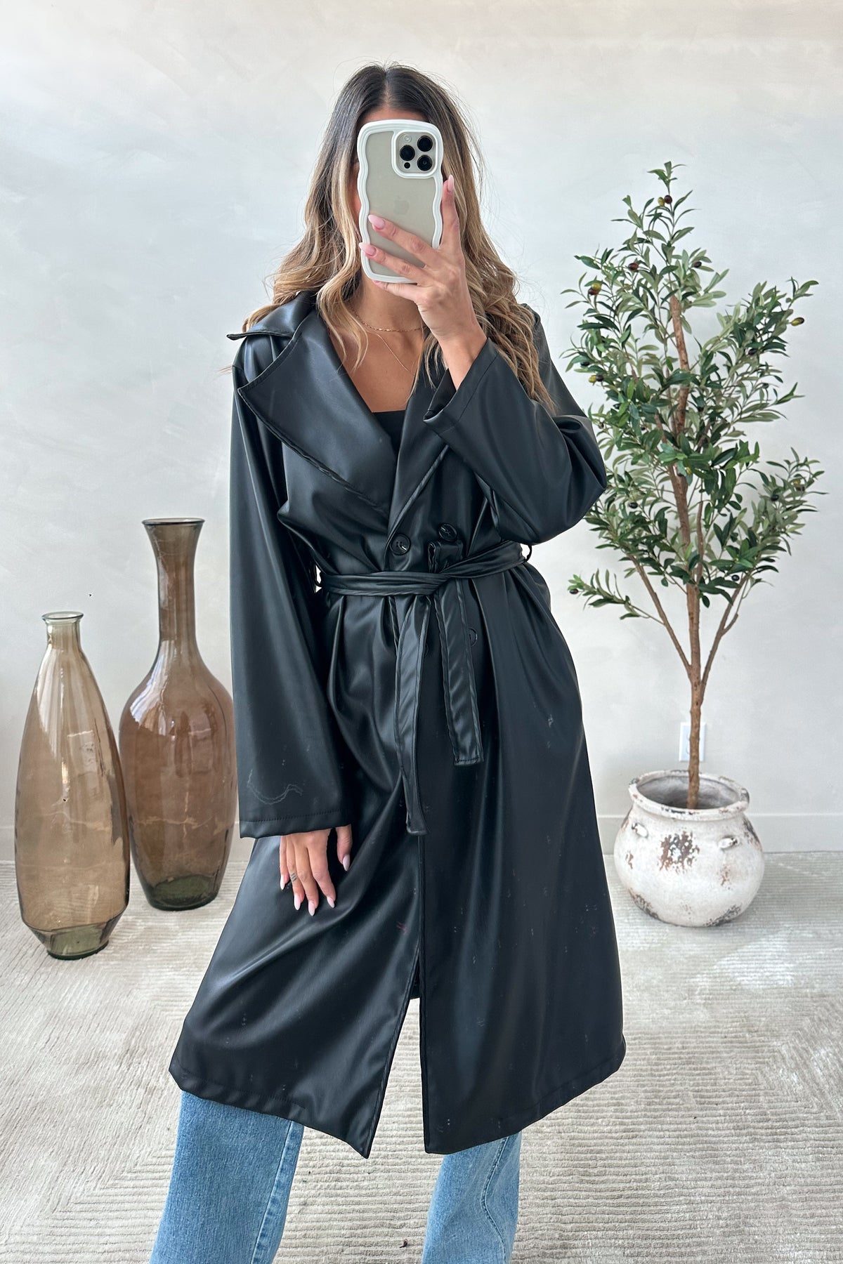 MATISSE - Black Faux Leather Trench Coat