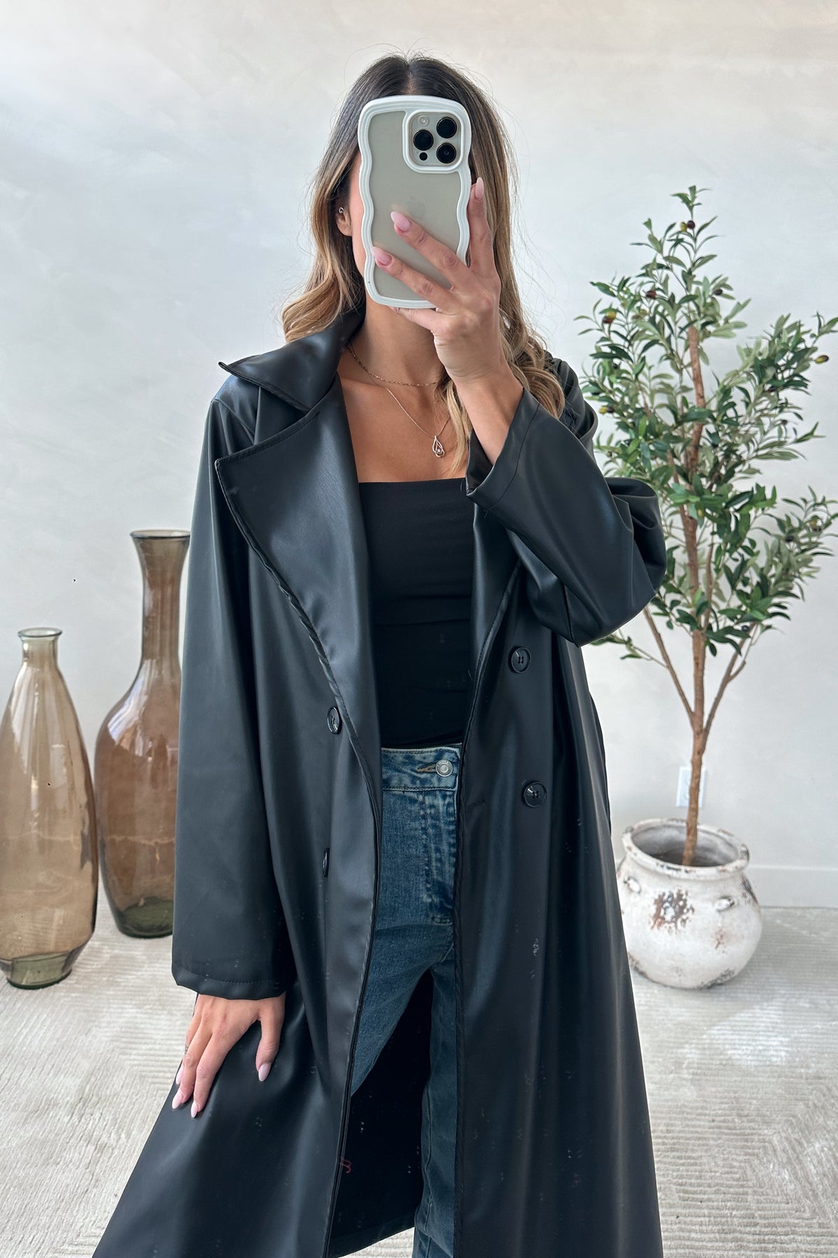 MATISSE - Black Faux Leather Trench Coat