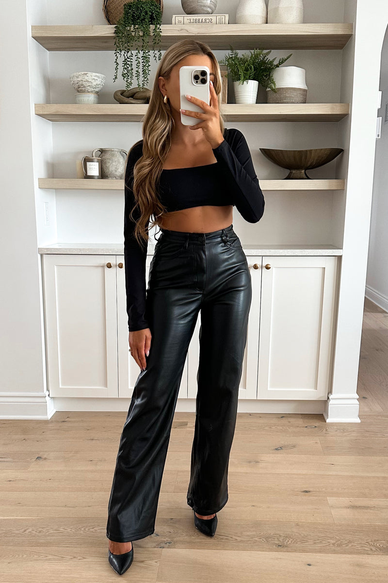 KYRA - Black Faux Leather Pants – Oycee