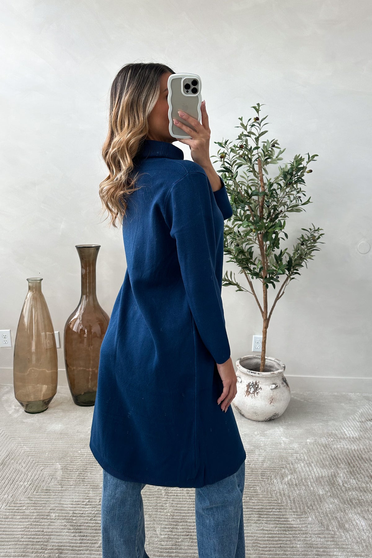 SHE'S COLD - Navy Blue Long Sweater