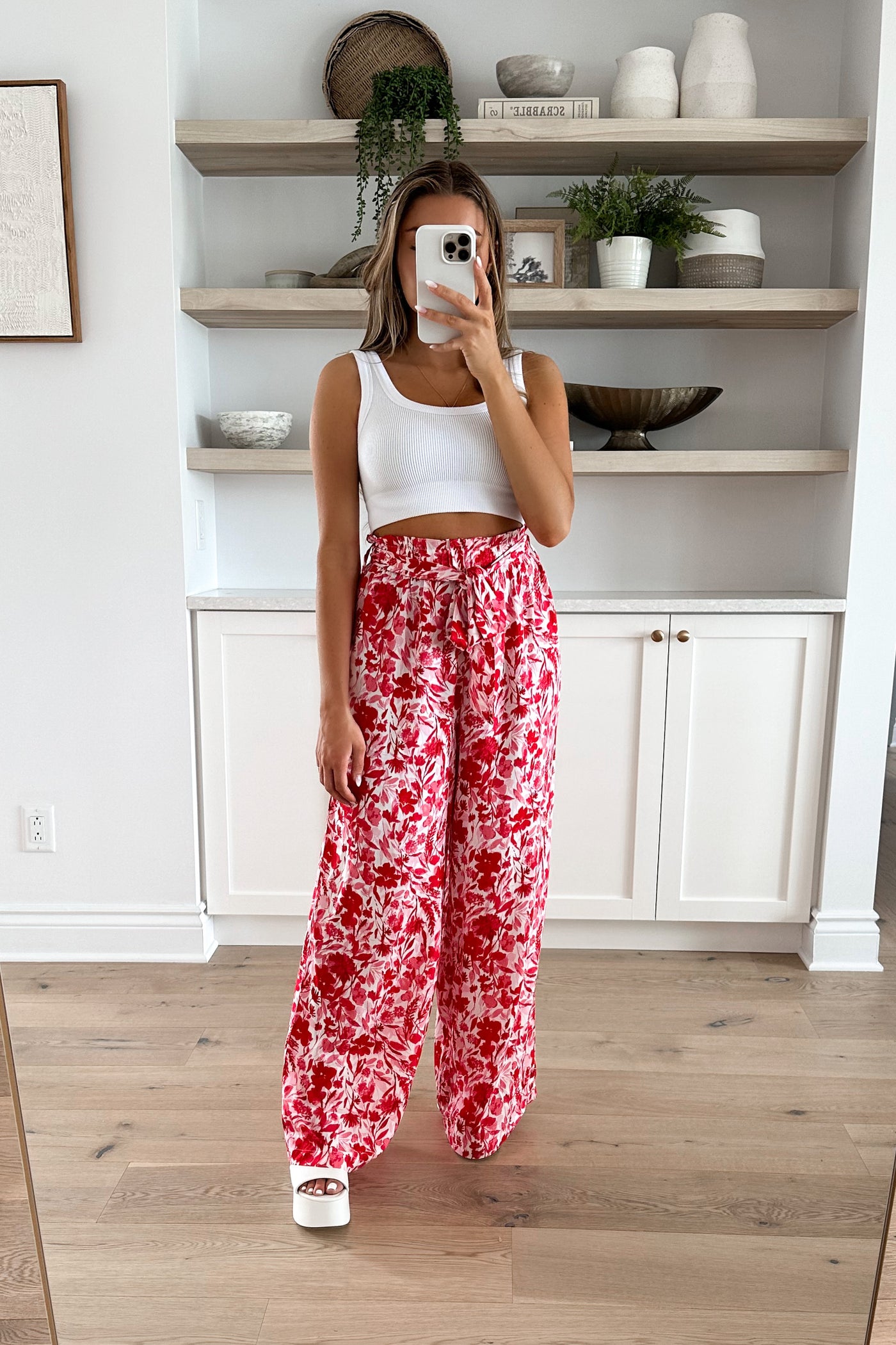 In the Style Red Floral Print Belted Wide Leg Trousers  Curvissa