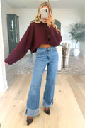 KIM - Burgundy Cropped Sweatshirt
