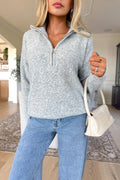 CHARMING - Grey Half-Zip Knit Sweater