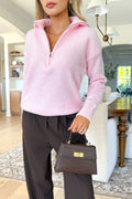CHARMING - Pink Half-Zip Knit Sweater