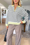 HOLLY - Yellow Striped Half-Zip Knit Sweater