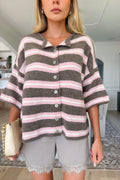 MELLYE - Pink/Taupe Striped Cardigan
