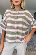 MELLYE - Pink/Sage Striped Cardigan