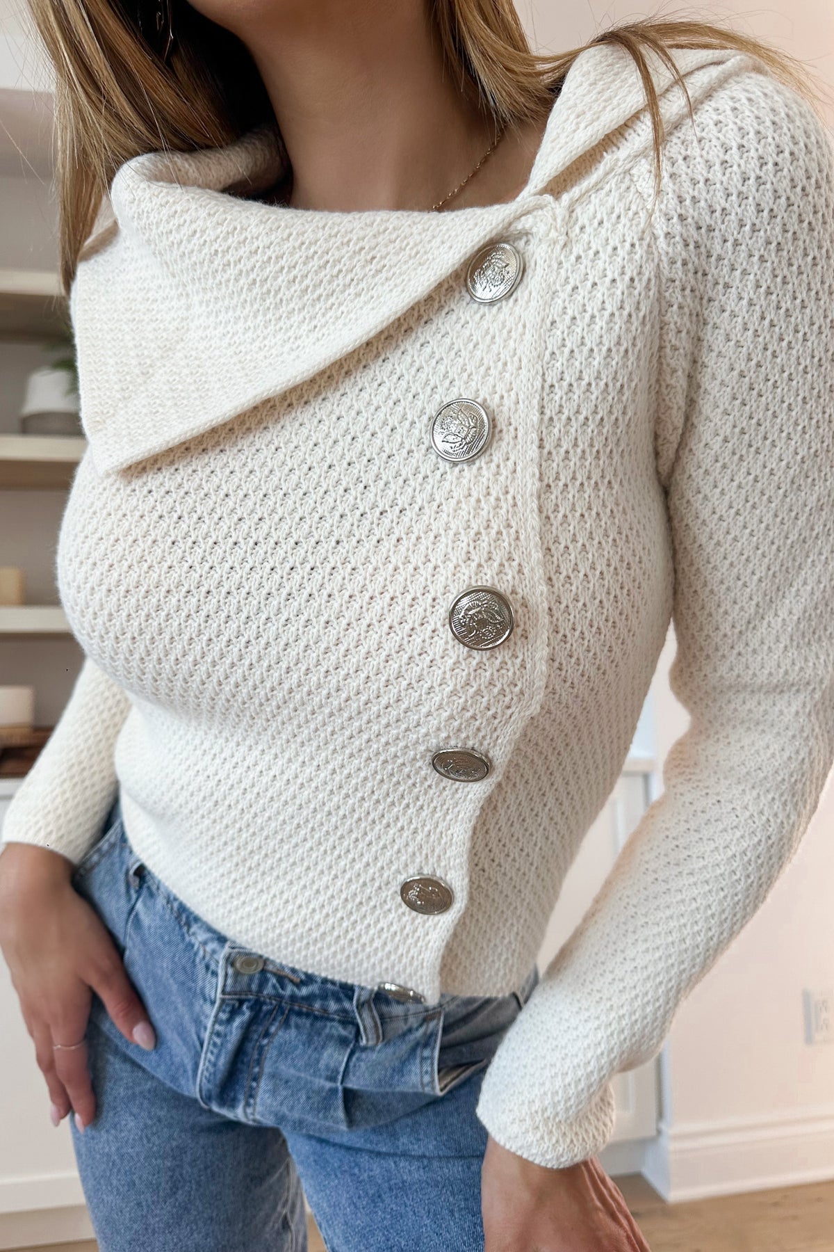 KATE - Cream Asymmetric Sweater