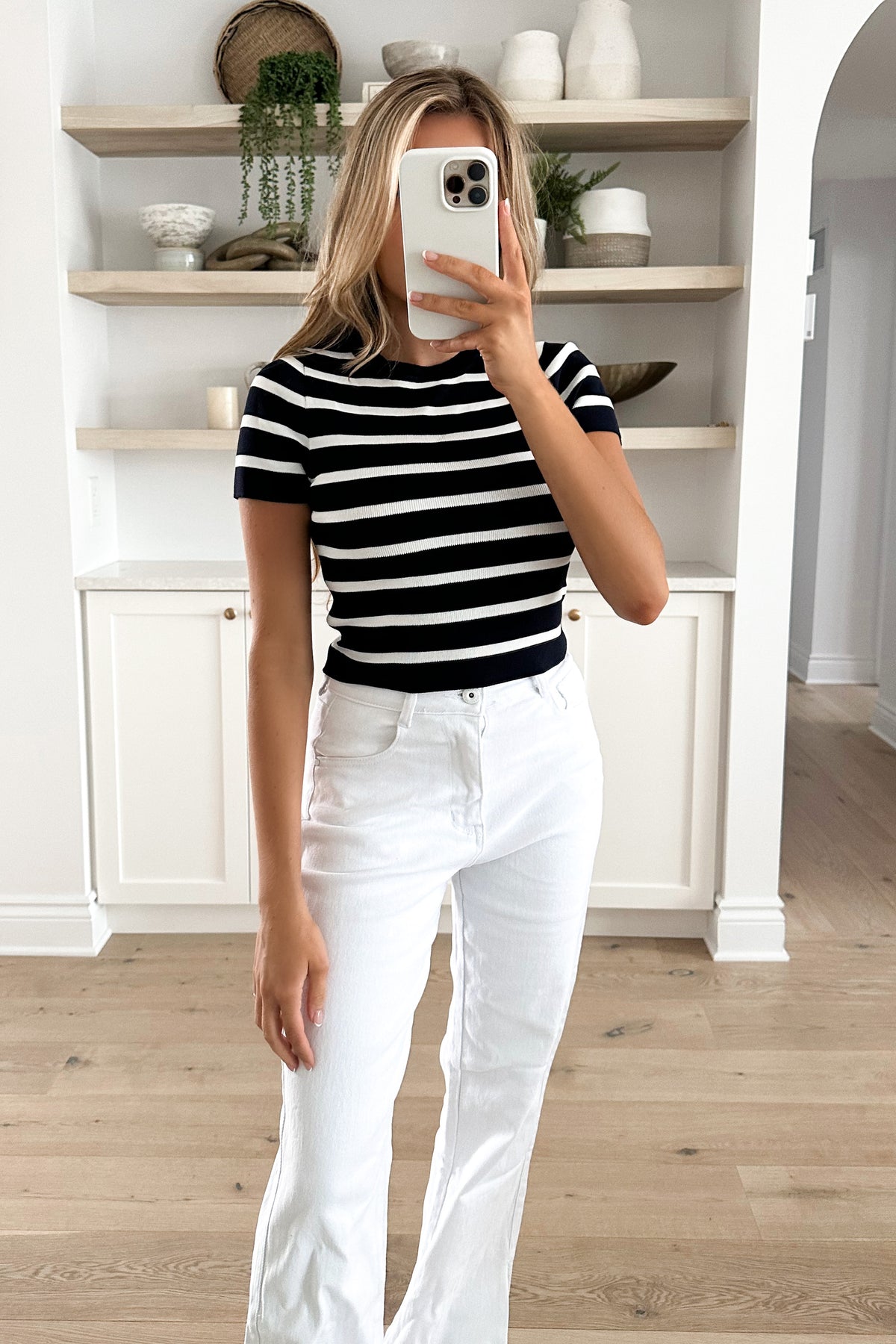 LOUISE -  Navy and White Crop Top