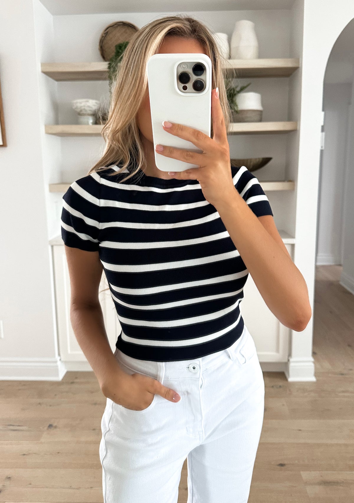 LOUISE -  Navy and White Crop Top