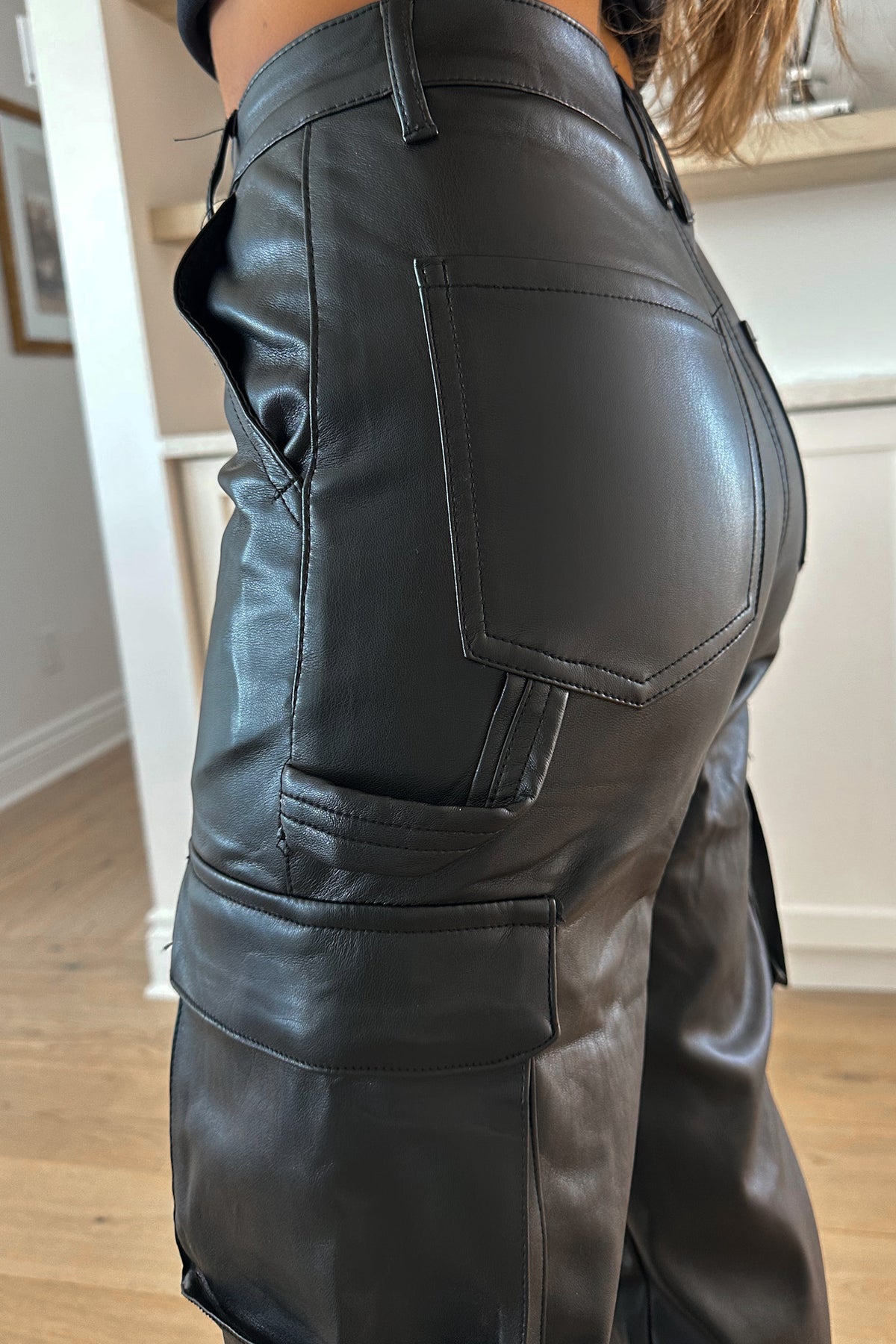 MOONLIGHT - Black Cargo Leather Pants