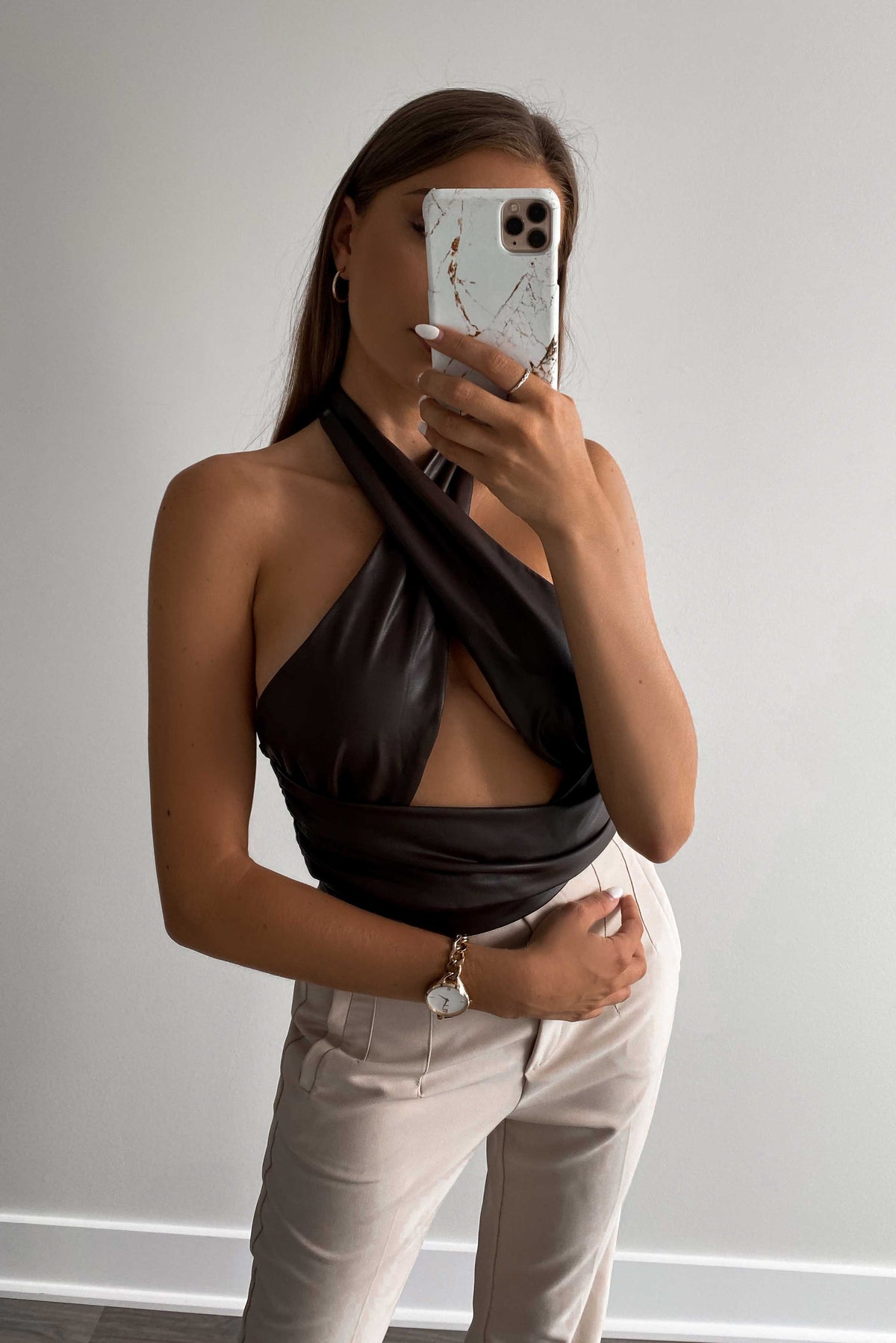 CHOCOLATE - Brown Leather Top